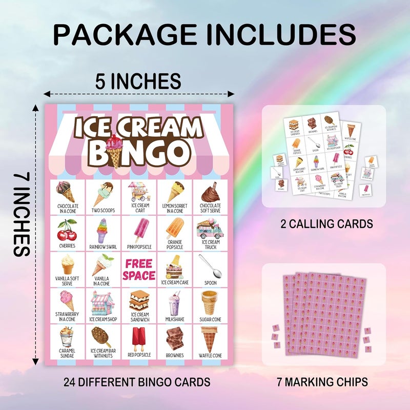 Mueddur Ice Cream Bingo Card, Sweet Treats Bingo Game for Adults Family Friends, Summer Party Favors Decorations, Ice Cream Game for Birthday Party, Holiday Games for 24 Players -18 - Image 2